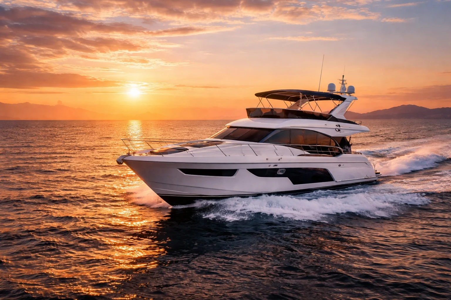 Beautiful View Luxury Motoryacht Sunset